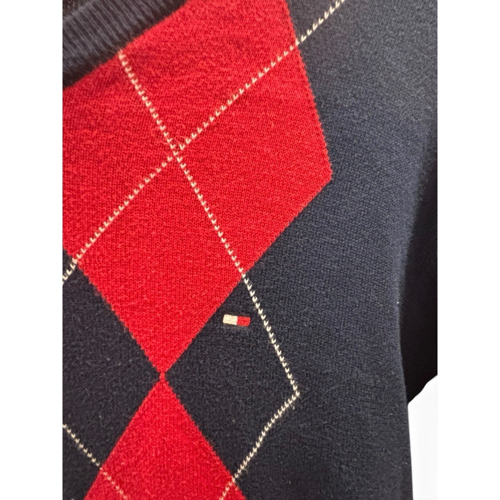 Tommy Hilfiger‎ Men's V-Neck Argyle Pullover Sweater Navy/Red Long Sleeve S - Picture 3 of 4